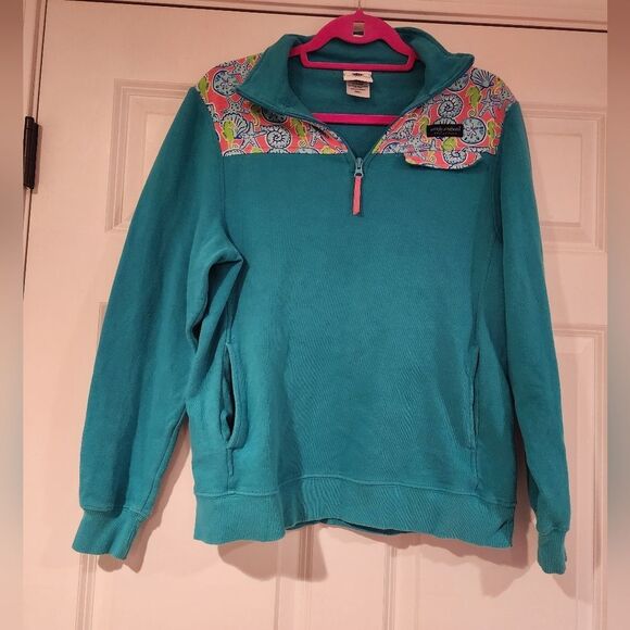 Simply Southern Collection turquoise sea themed quarter zip sweatshirt S - Picture 1 of 4
